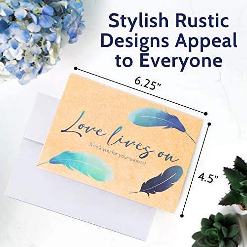 24 Funeral Thank You Cards With Message Inside - 4.5 X 6.25” Rustic Kraft Style Bulk Sympathy Thank You Cards With Words Inside - Memorial, Celebration Of Life And Bereavement Thank You Notes With Envelopes #TOP1