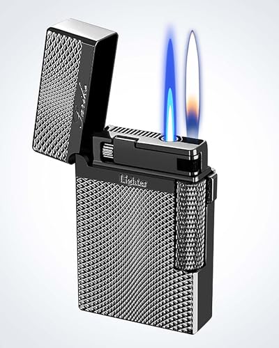 SNYYIAI Dual Flame Mode Classic Lighter, Jet Torch Lighter Soft Flame Lighter 2 in 1 Windproof Refillable Butane Lighter for Men Dad Husband Collect,Black b