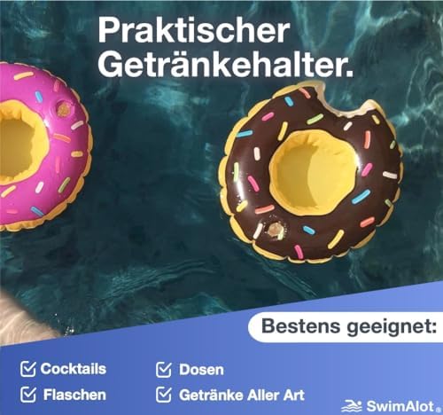 Dmuchany donut w rozmiarze XXL z motywem nadgryzienia, brązowy lub różowy, koło do pływania, materac dmuchany, poduszka do pływania, na basen, z 1 x nadmuchiwanym uchwytem na napoje i koktajle