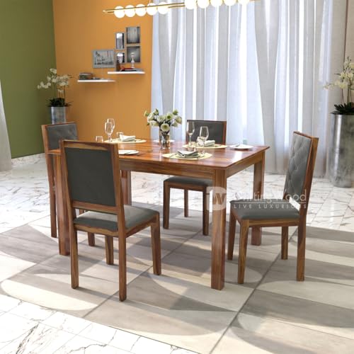 Image of DRIFTINGWOOD Izabel Dining Table 4 Seater | Four Seater Dinning Table with 4 Chairs for Home | Rosewood, Honey Finish, Self Assembly(DIY)