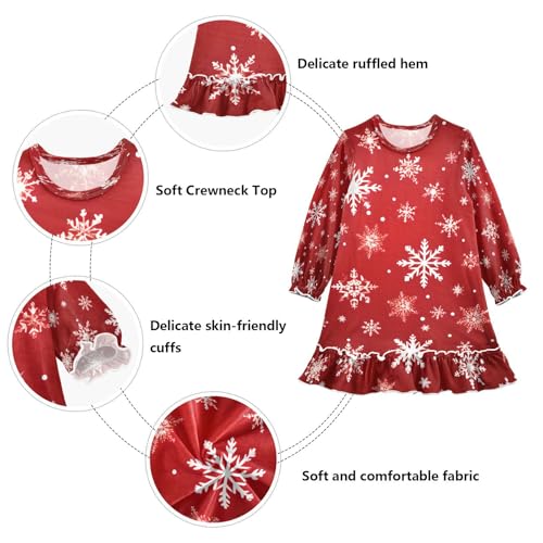 Bolaz Nightgowns Sleepwear Lightweight Nightdress Soft Pajamas Dress Christmas Snowflakes for 3-10 Years3