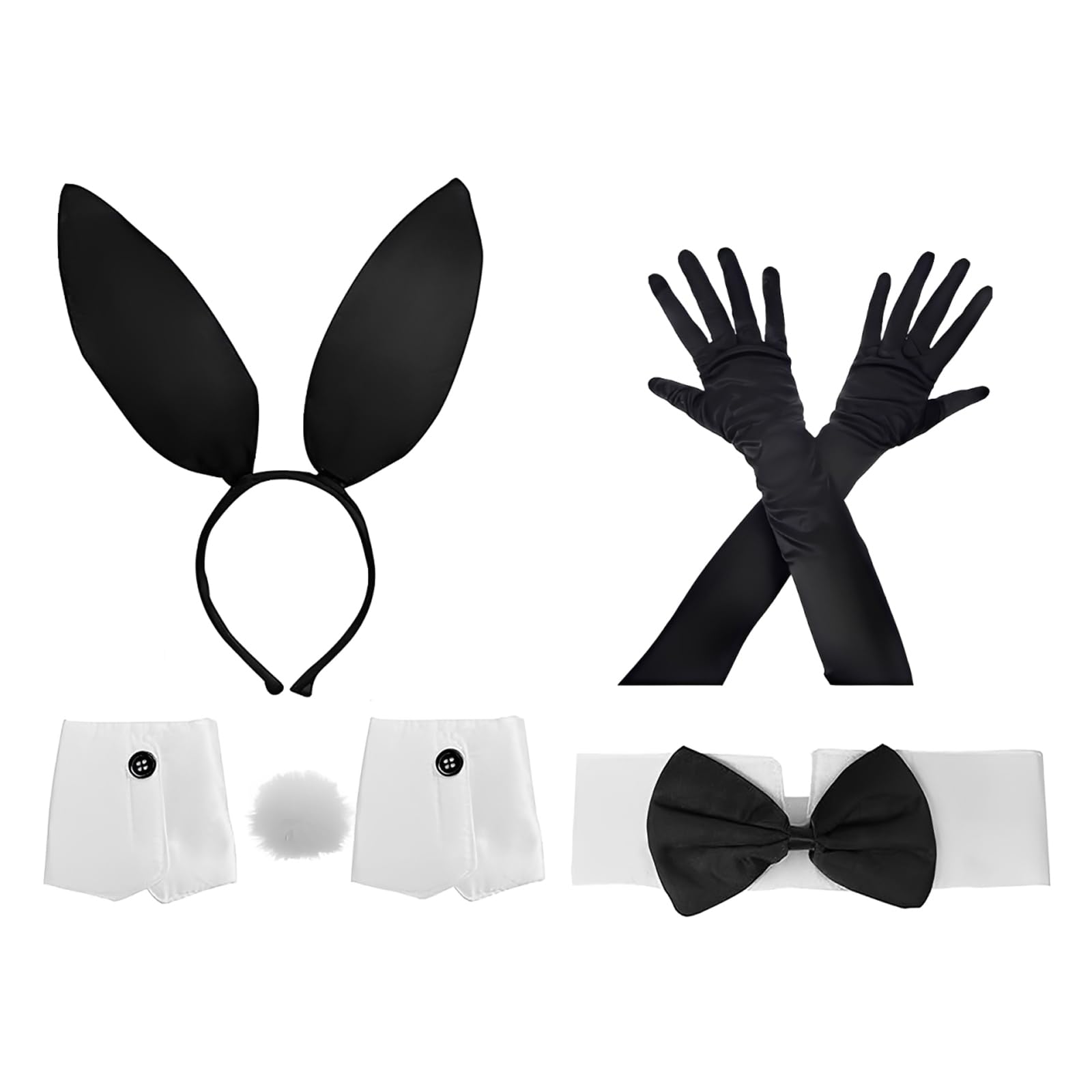 KFSCIP Black Bunny Ears and Tail Set, Costume Parties and Cosplay Events, 5-Piece Bunny Costume Accessories for Themed Celebrations