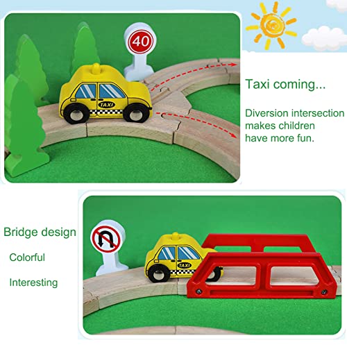 image for Arthopt Wooden 40 PCS Kids Train Set with 3 Cars, Wood Toy Fits Thomas