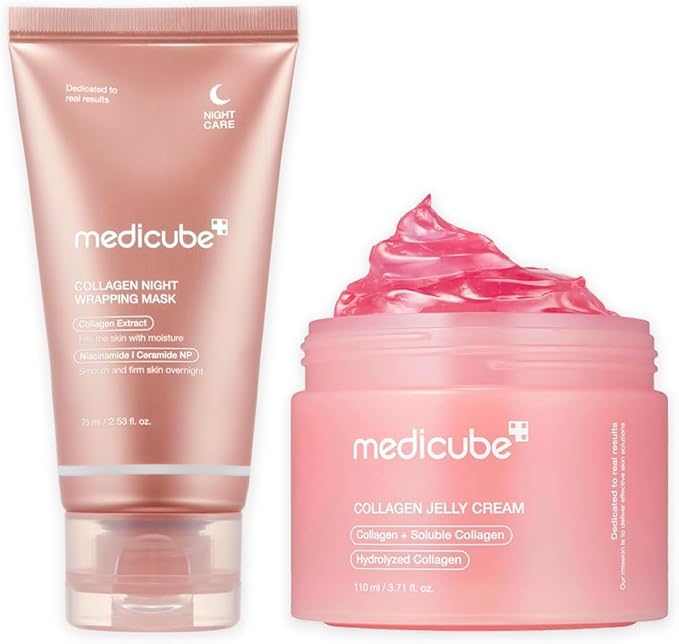 medicube Routine Glass Skin: Masque de Nuit Wrapping au Collagène 75ml et Crème Gelée Repulpante au Collagène 110ml