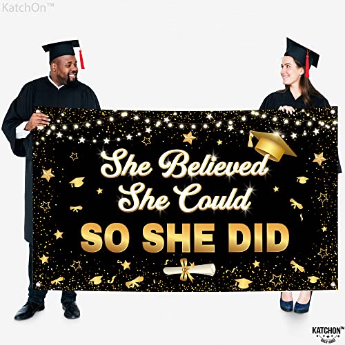Image of KatchOn, She Believed She Could So She Did Banner - XtraLarge, 72x44 Inch | Graduation Banner Class of 2026 for Graduation Decorations 2026 | Congratulations Grad Party Decorations