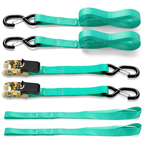 BOYISEN Ratchet Tie Down Straps, Upgraded 1 x 14.8  1,763lb Break Strength Includes 2X Heavy Duty Tiedowns & Soft Loop Straps with Handles Metal Hooks Better for Moving Appliances, Motorcycle (Green)