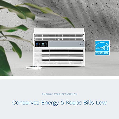 hOmelabs 6,000 BTU Window Air Conditioner with Smart Control – Low Noise AC Unit with Eco Mode, LED Control Panel, Remote Control, and 24 hr Timer