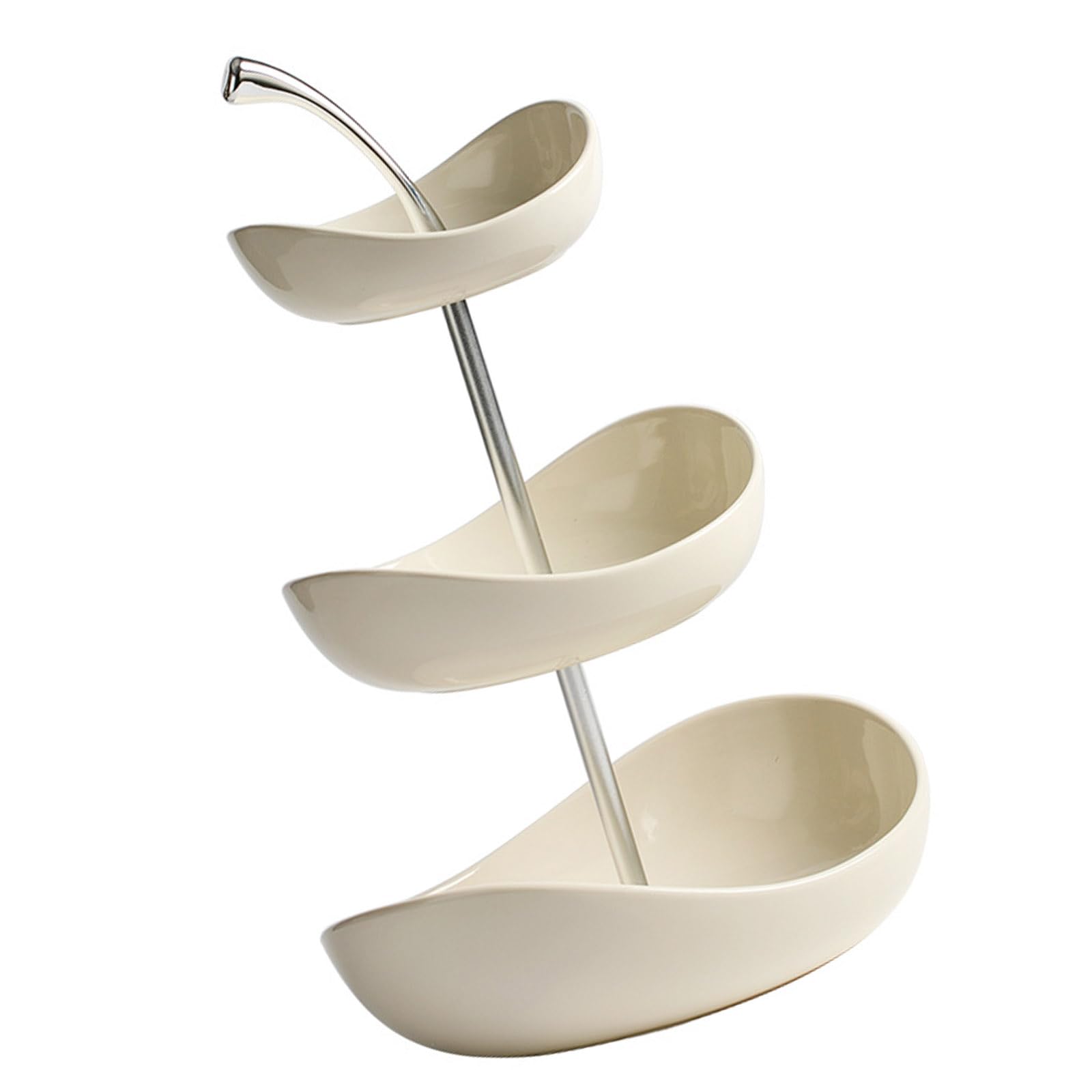 Ekoama 3 Layer Ceramic Fruit Tray With Iron Stand For Snacks Dessert And Party Serving Modern Cherries Design Kitchen Dining Ta