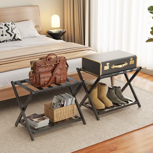 Support de valise pliable en bambou pour chambre d'amis