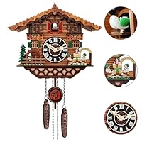 YUZINO Kuckucksuhr Handgefertigte Kuckucksuhr aus Holz mit funktionierenden Vogel Wanduhr mit Lautstärkeregler Traditionelle Antik Quarz Wanduhr Wohnzimmer Küche Cafe Büro Dekoration (RC-02)