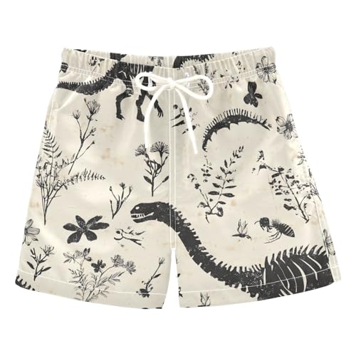 miaozhen Pantalones cortos de natación para niños, dinosaurios, fósiles, beige, esqueleto, tabla de natación, playa, Hawaii, vacaciones, jóvenes, secado rápido, Dinosaurios fósiles esqueleto beige, 2