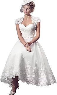 Vintage Women's 2 Pieces Wedding Dresses for Bride Midi Lace Applique Br...