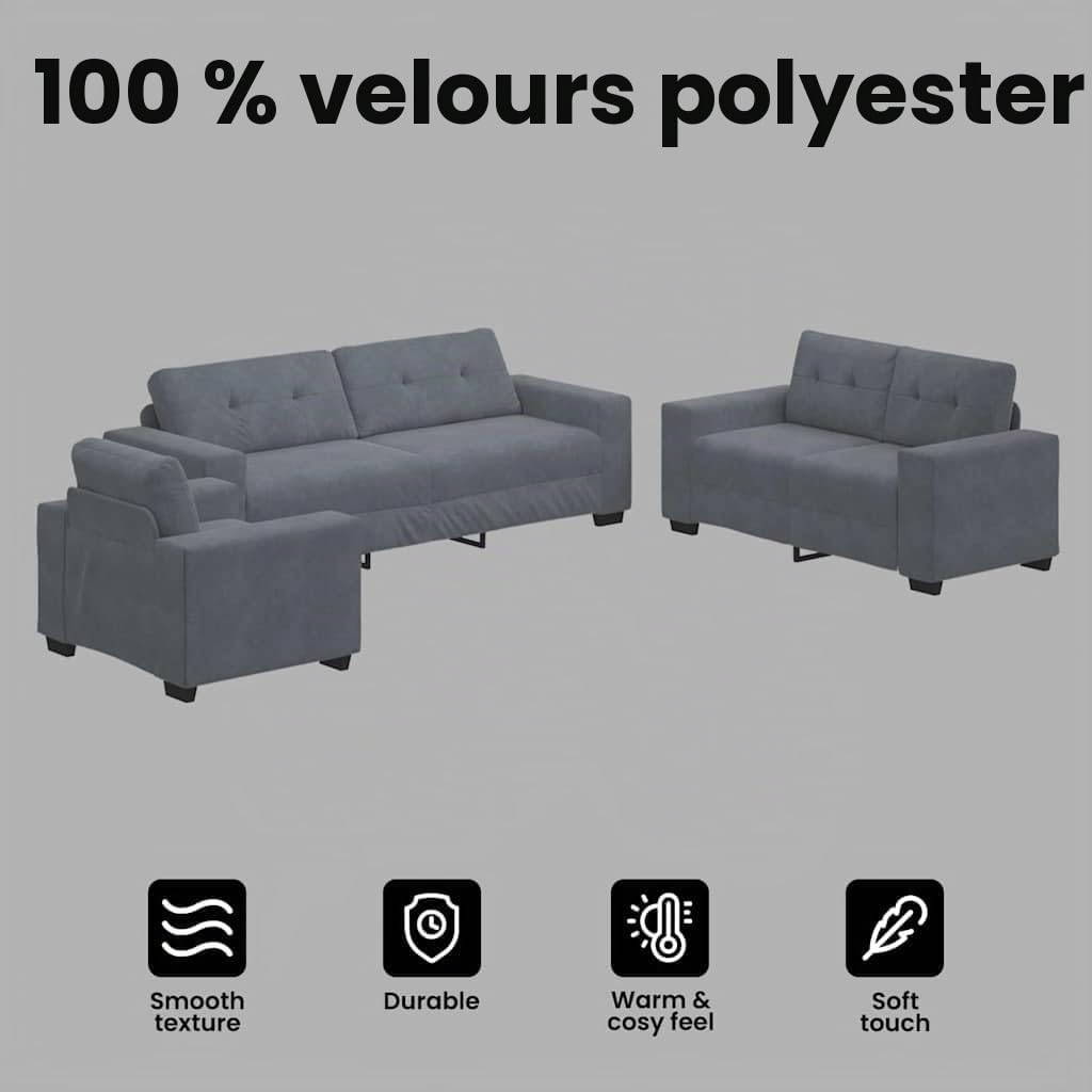 vidaXL Ensemble de Canapés 3 pcs Gris foncé 221 x 80 x 80 cm Velours, Mobilier Moderne abordable, Ensemble de canapés en Velours, Fauteuil Ergonomique, assises durables pour Le Salon