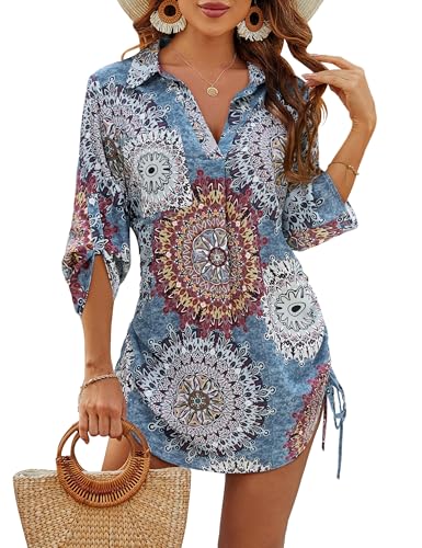 Image of Blooming Jelly Womens Bathing Suit Cover Ups Bikini Swimsuit Coverup Drawstring Beach Dress Shirt