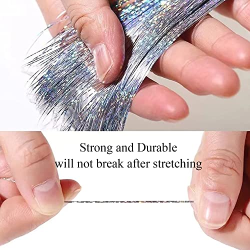 Extensiones de cabello brillo holográfico de 47" dorado resplandeciente, profesional, resistente al calor, accesorios para cabello, 6 piezas con clip, kit brillo rosa para fiestas y regalos para niñas miniatura 4