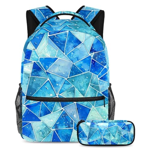 Sac à dos bleu aquarelle géométrique pour accompagner les journées d'école