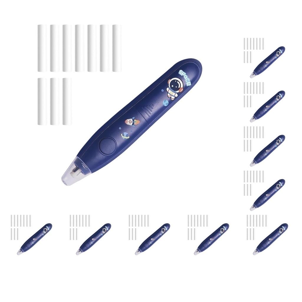 Lot de 10 gommes électriques avec 10 recharges pour projet artistique, écriture, bureau, bleu foncé, 14,3 cm