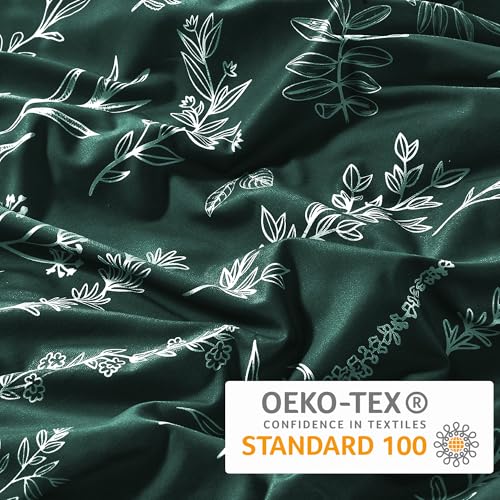 MUXHOMO Duvet Cover Full Size, Reversible Floral Forest Green Duvet Cover Set with Zipper Closure, 3 Pieces Botanical Patterns Soft Microfiber Bedding Set with 4 Ties (80"x90", 2 Pillow Cases)
