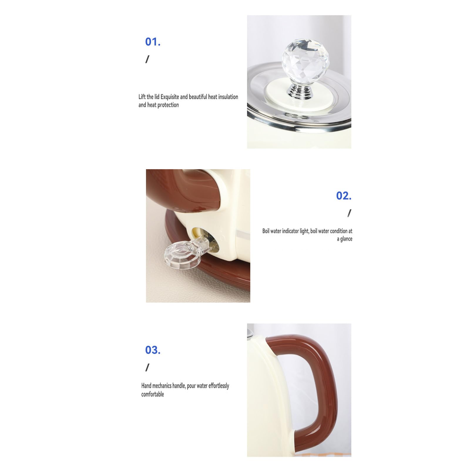 Bollitore Elettrico Domestico antiscottatura a Doppio Strato da 1,8 Litri, Rivestimento in Acciaio Inossidabile 304, spegnimento Automatico, Protezione con Fusibile ad Alta Temperatura,Beige
