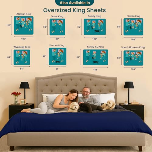 Image of SGI bedding 144 inch W x 84 inch L 4Pc Family XL Sheet Set 100% Egyptian Cotton - 600 Thread Count, Fits 15 inch Deep Pocket - Soft Breathable Oversized Sheets, for Extra Large Beds - Navy Blue