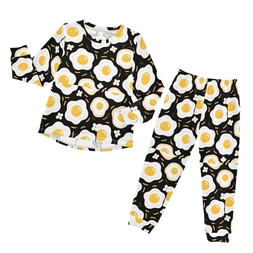 Fried Eggs Flower Soft Pajama Set for All Seasons,Breathable Pjs Long Sleeve Sleepwear,Comfy Loungewear 2 Piece Underwear Set 3T