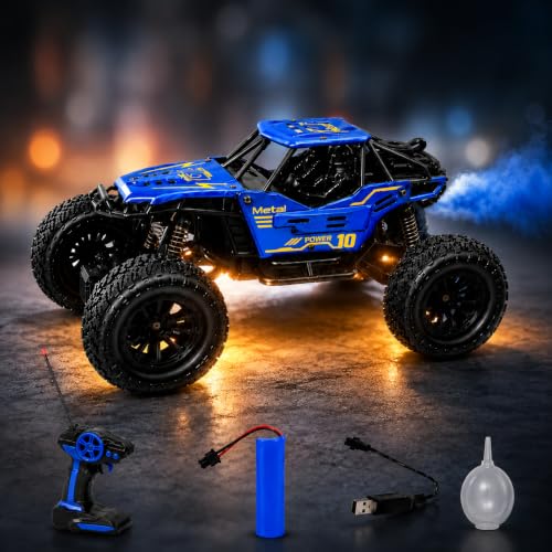 Image of Rock Crawler RC Car, 4 Functions, Rechargeable Remote Control Climbing Car with Fog Effect for Kids-Blue