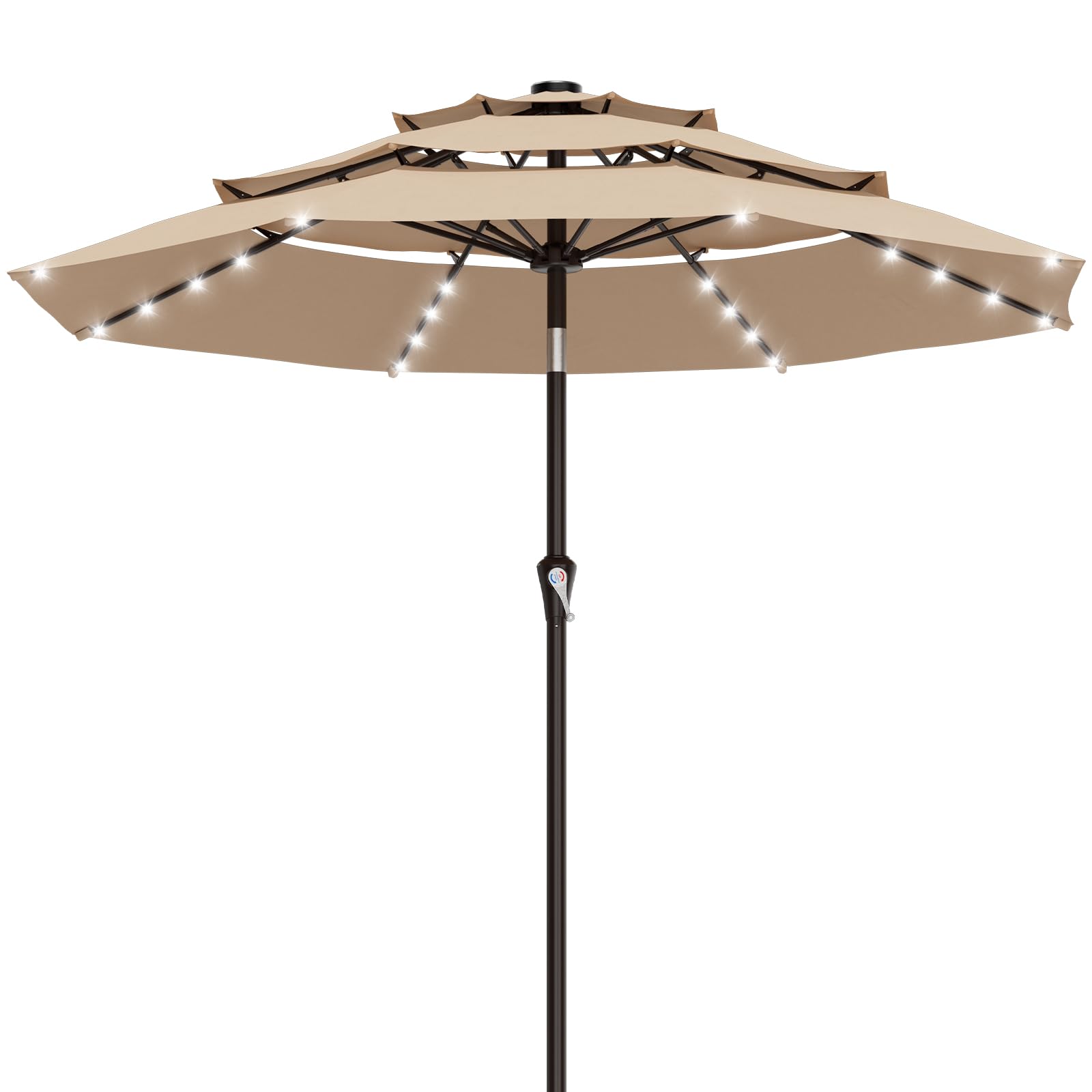 Photo 1 of AreShark 9ft 3 Tiers Patio Umbrella with Solar Lights, Outdoor Umbrella w/ 32 LED Lights&8 Sturdy Ribs, Table Umbrella for Deck, Backyard, Pool (Beige)