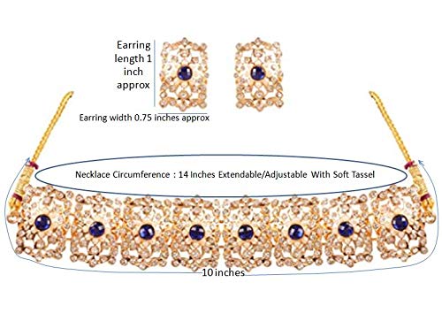 Image of Touchstone Mughal Jali Collection Gold Tone Indian Mughal Bollywood White Diamante Jewelry Choker Set for Women