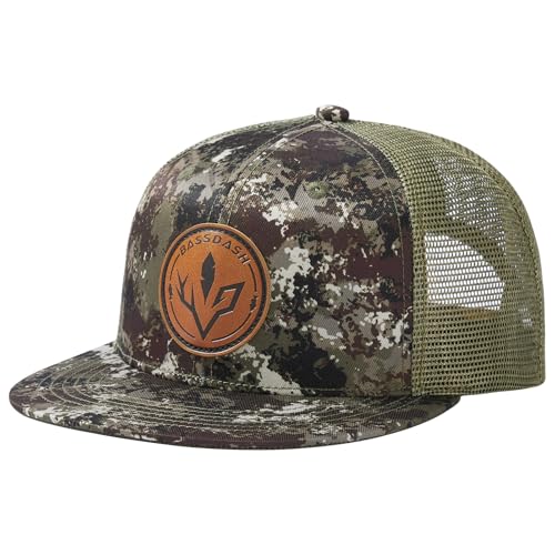 Image of BASSDASH Flat Brim Trucker Cap Adjustable Snapback Hat Mesh Back for Men Women