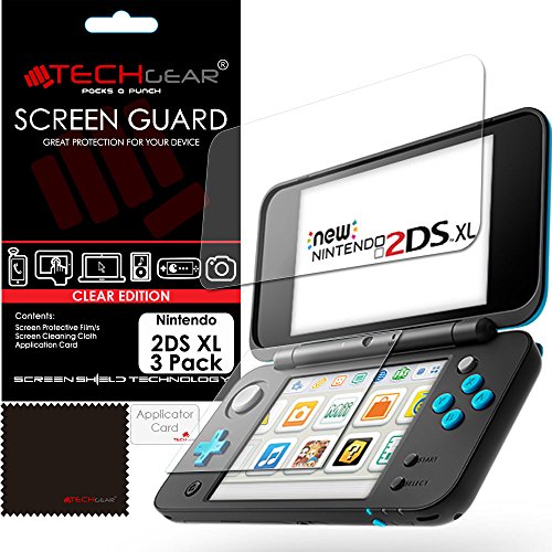 TECHGEAR [Paquete de 3] Protectores de pantalla para Nintendo 2DS XL superior e inferior – Protector de pantalla LCD transparente compatible con Nintendo 2DS XL superior e inferior