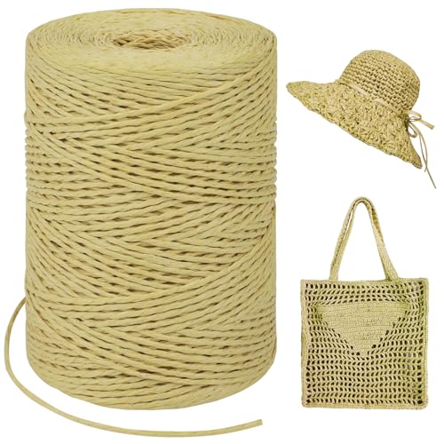 Image of Brown Raffia Yarn for Crochet Bags, 1.5mm x 328 Yards Round String Ribbon for Gift Wrapping, Paper Yarn for Crocheting Sun Hat, Bag, DIY Crafts, Holiday Decoration