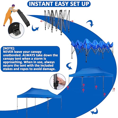 Image of COBIZI 10x20 Pop Up Canopy Tent,Heavy Duty Canopy(Blue Gray No Sidewalls)
