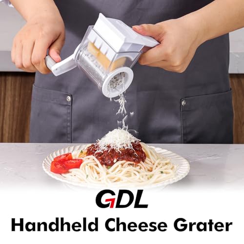 Image of GDL Cheese Grater Hand Crank, Kitchen Rotary Grater Handheld, Dishwasher Safe Parmesan Cheese Grater with Stainless Steel Blade for Hard Cheese,Chocolate,Nuts (White+Grey)