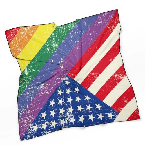 Rainbow Gay Proud LGBT with U.S Flag Bandanas for Women Satin Silk Head Scarf Multipurpose Square Scarves Clothing Accessories3