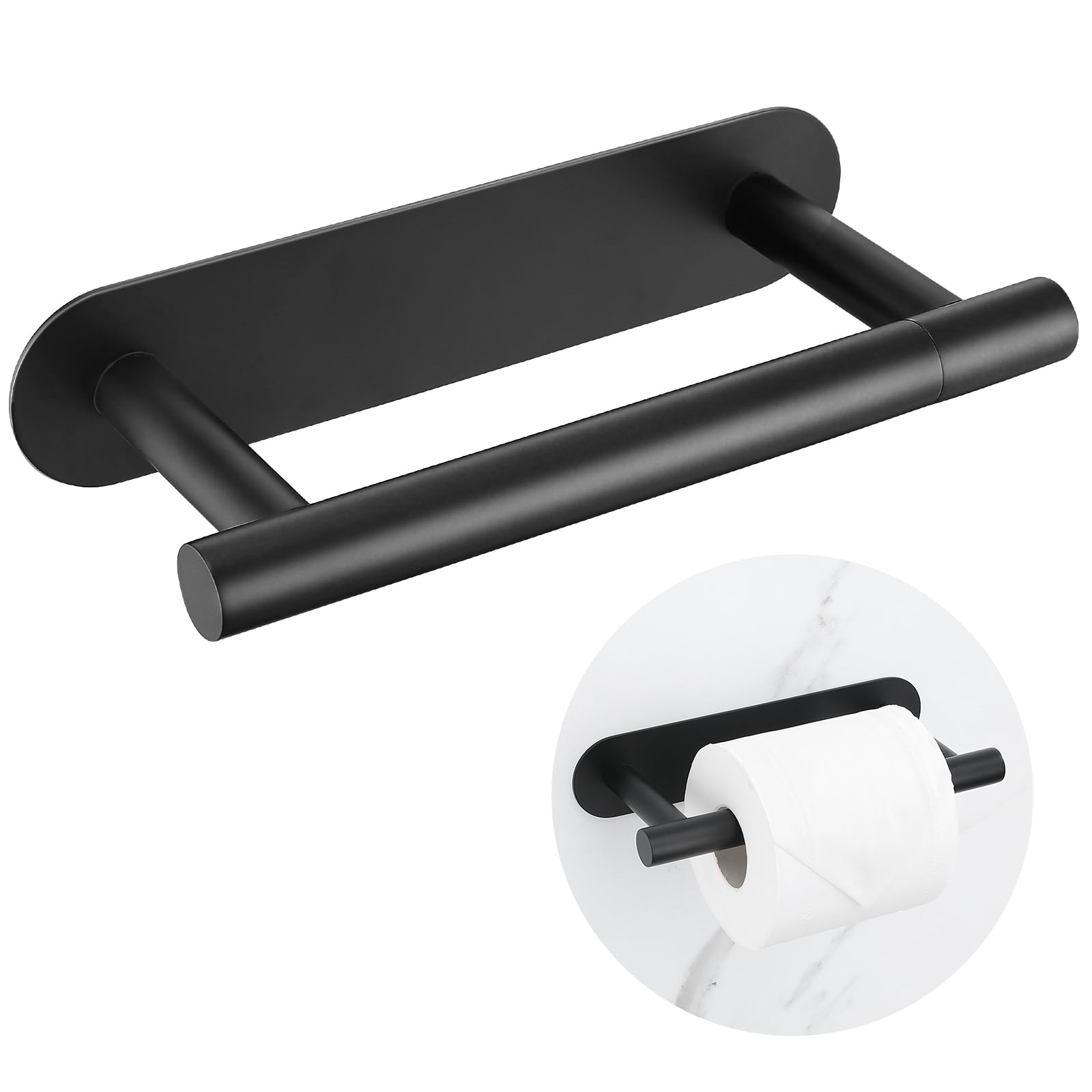 Matte Black Self Adhesive Toilet Roll Paper Holder No Drill for Bathroom