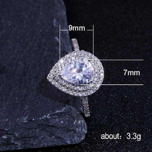 Xunuo Platinum Plated CZ Pear Shaped Cubic Zirconia Crystal Halo Wedding Teardrop Shaped Ring for Women Sizes 6 to 10 (US Size 10)2