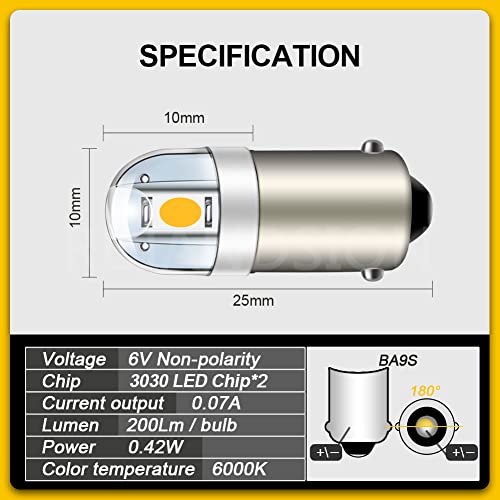 Ruiandsion 6V Warm White BA9S LED Bulb 4-Pack miniatura 4