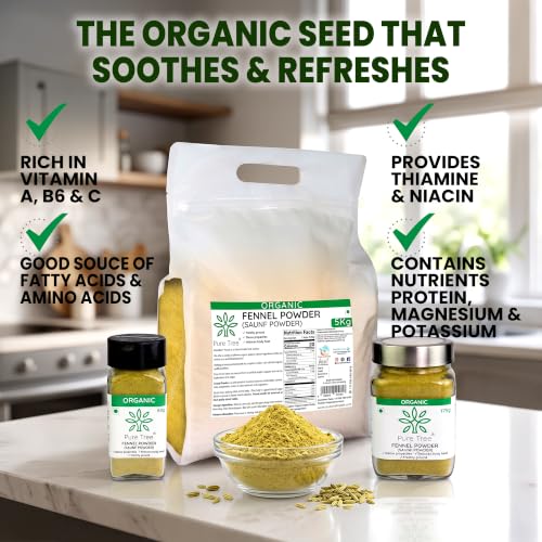 Image of Pure Tree Certified Organic Saunf Powder | 5 Kg / 5000 g | Fennel Seed Powder | Variyali, Sompu Powder | Gluten Free & Flavourful
