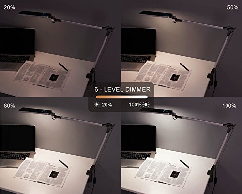 Metall LED Schreibtischlampe mit Klemmfuß, Phive Schwenkarm Arbeitsleuchte/Büro (Augenschonende LED, 6 Helligkeitsstufen… – Bild 7