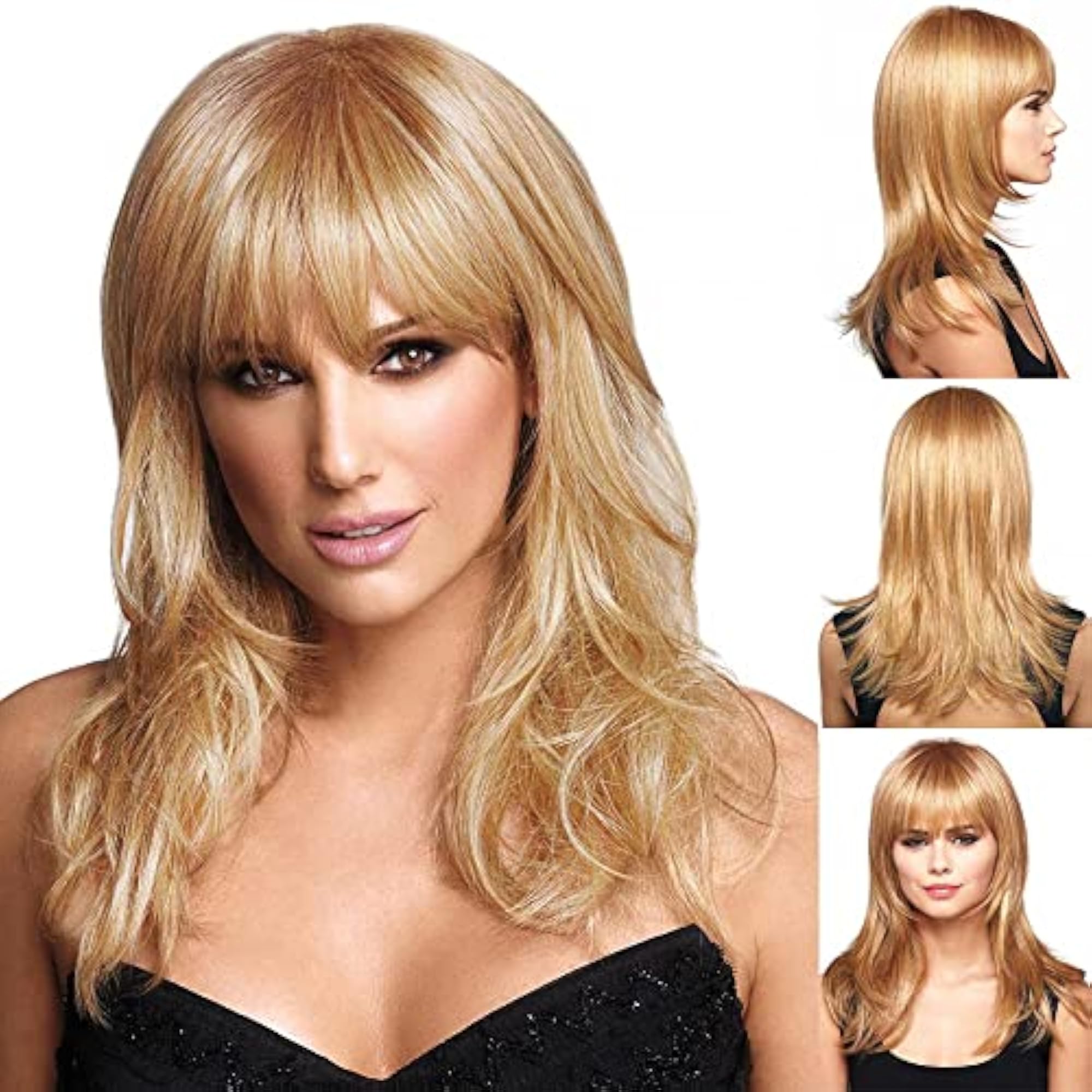 Medium Length Golden Blonde Hair Wig for Women