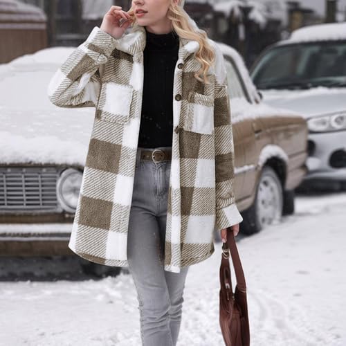 Plaid Shacket for Womens Fashion Button Down Sherpa Flannel Jacket Fall Winter Warm Coat Outwear Casual Clothes4