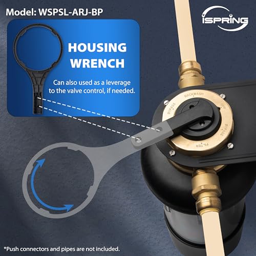 Image of iSpring WSP50SL-ARJ-BP, NSF Certified, Whole House Spin Down Sediment Water Filter, 4 Modes Bypass, Includes Siliphos Helps Prevent Scale, Clear Housing, Jumbo Size, Touch-Screen Auto Flushing
