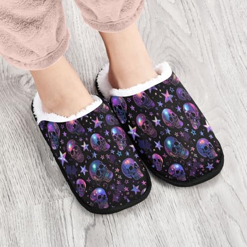 Skull Star Purple Slippers For Women Men Soft Memory Foam Non-Slip Hallowmas Winter Indoor House Shoes Travel Slipper4