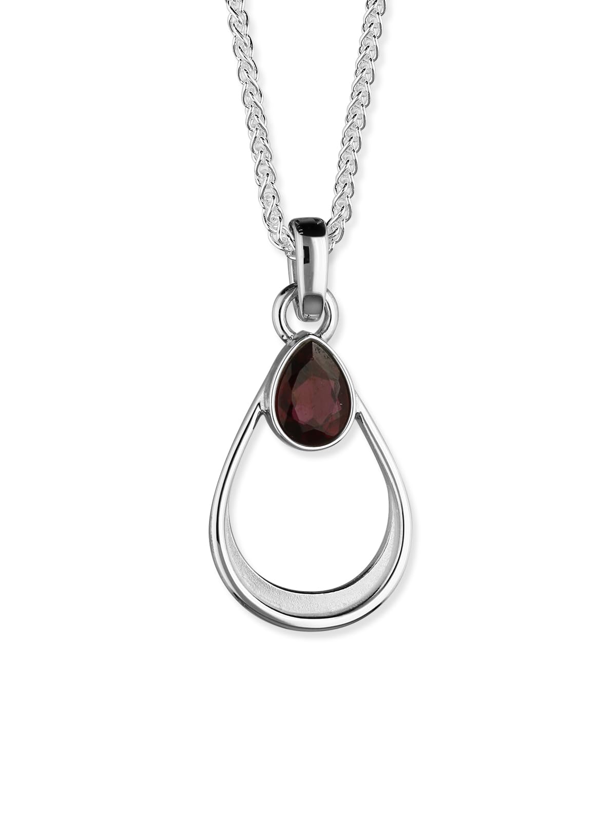 ORTAK 925 Sterling Silver Handmade Pendant Necklace | Natural Garnet Gemstone | Capricorns And Aquarius Zodiac Birthstone | High Polished | Fine Jewellery | Made In Scotland