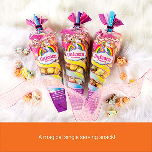 Popcornopolis Popcorn 10 Cone Snack Pack Including Natural Berry and Lemon Fruit Flavored Unicorn Popcorn, Unicorn