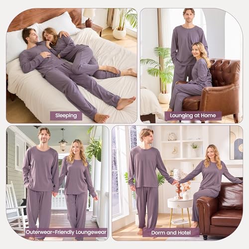 Ribbed Knit Matching Pajamas for Couples - Soft Cozy Pjs Long Sleeve Top & Wide Pant Sleepwear | Home & Lounge2