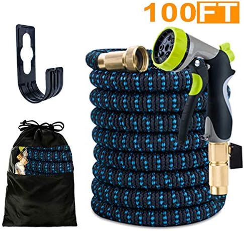 Viluar 100FT Garden Hose，Expandable Premium Flexible Hose Extra Strength No Kink,USA Standard Solid Brass Connectors, 8-Pattern High-Pressure Water Spray Nozzle,Gardening Watering, car Washing