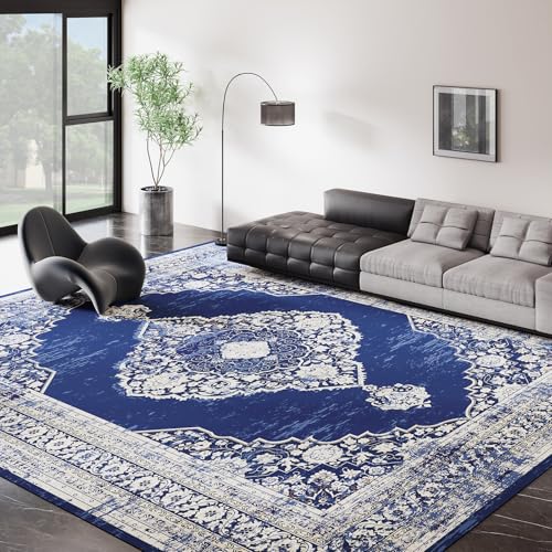 Vipfree Vintage 8x10 Washable Area Rug, Low-Profile Large Area Rug with Non-Slip Backing & Durable Edge Binding, Pet-Friendly Carpet, Large Rug for Living Room, Bedroom, Dinning Room