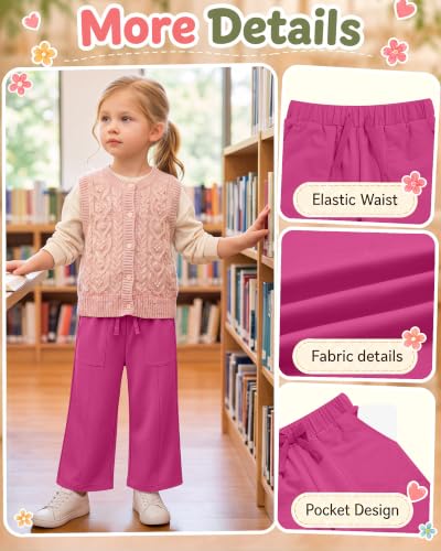 Image of Toddler Girls Wide Leg Pants | Baby Girls Sweatpants, Baggy Drawstring Pants with Pockets, Open Bottom Joggers, Back to School Trousers, for Kids 18M-5T