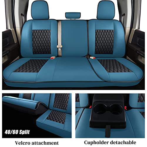 Coverado Seat Covers for Dodge Ram 1500, Leather Car Seat Covers Fit for 2010-2023 2500 3500 Dodge RAM Automotive Seat Covers Protector for Trucks Ram Accessories (Fullset, Blue) by Coverado - Used condition - Image 5